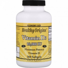  3, Vitamin D3, Healthy Origins, 10000 , 360  