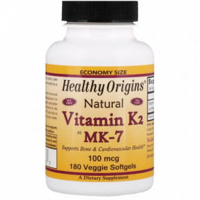 ³ K2   MK7, , Natural Vitamin K2, MK7, Healthy Origins, 100 , 180    