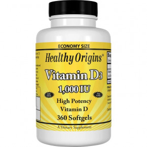  Healthy Origins Vitamin D3 1000 IU 360  