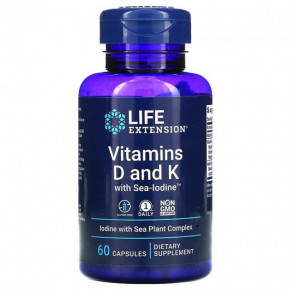  D3  K   Life Extension (Vitamins D3 and K with sea-iodine) 5000 /2100 /1000  60  (LEX-20406)