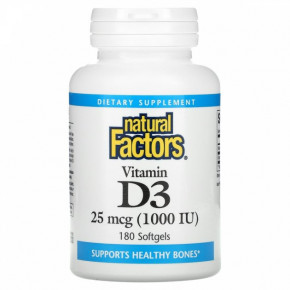 ³ 3 Natural Factors Vitamin D3 25  1000  180  