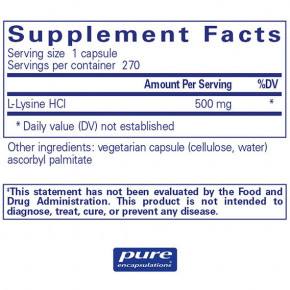  Pure Encapsulations (L-Lysine) 500  270  (PE-01242) 3