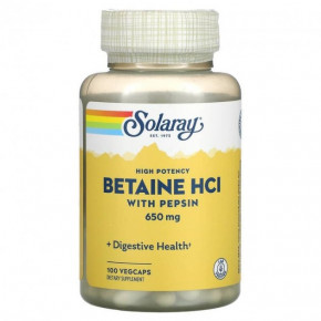  HCL  , High Potency Betaine HCL with Pepsin, Solaray, 650 , 100   (SOR-04814)