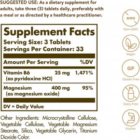    -6 Solgar (Magnesium With Vitamin B6) 133/8  100  3