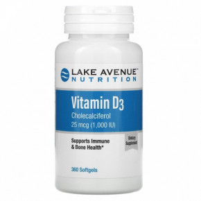  3 Lake Avenue Nutrition Vitamin D3 1000  360   