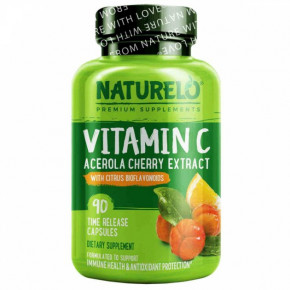 ³ C,      , Vitamin C, Acerola Cherry Extract with Citrus Bioflavonoids, NATURELO, 90     (NAU-62819)