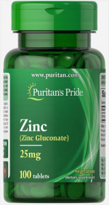 , Zinc, Puritans Pride, 25 , 100  (PTP-12000)