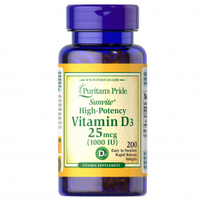  Puritans Pride Vitamin D3 25mcg 1000IU 200softgels