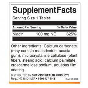  Swanson Niacin 100mg - 250tab 3