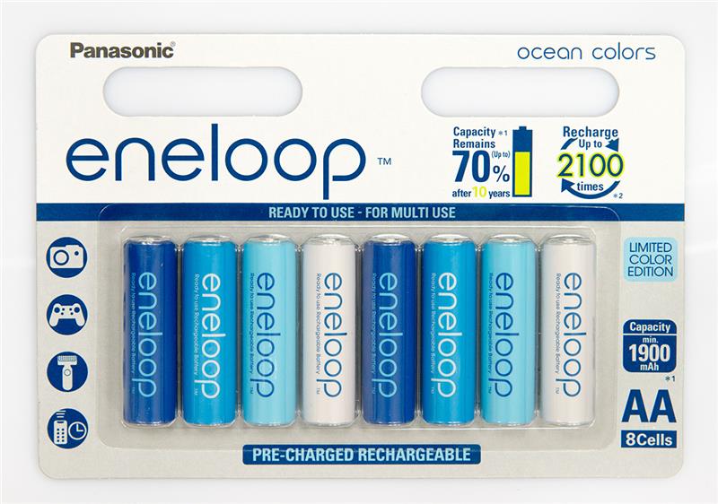  Panasonic eneloop AA 1900 8HH mAh NI-MH Ocean Colors (BK-3MCCE/8SE)