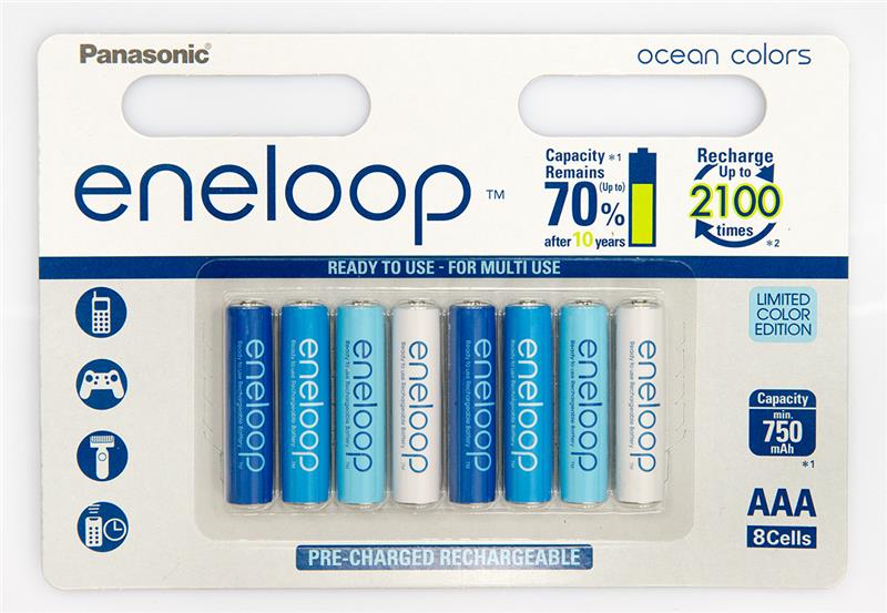  Panasonic eneloop AAA 750 8HH mAh NI-MH Ocean Colors (BK-4MCCE/8SE)