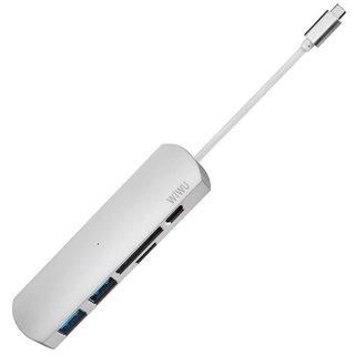  WIWU T2 Plus USB-C to USB-C+microSD+SD+2xUSB3.0 HUB Silver (6957815504497)