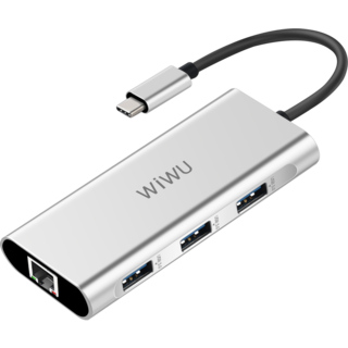  WIWU Apollo A430R USB-C to RJ45+3xUSB3.0 HUB Silver (6957815507177)