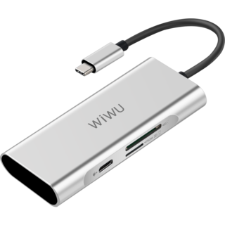  WIWU Apollo A631ST USB-C to micro SD+SD+3xUSB3.0+USB-C HUB Silver (6957815507207)