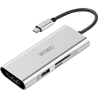  WIWU Apollo A731TH USB-C to micro SD+SD+3xUSB3.0 HUB Silver (6957815507238)