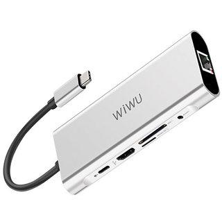  WIWU Apollo A931HRT USB-C to 3xUSB3.0+RJ45+USB-C+HDMI+micro SD+SD+Mini-jack 3.5 HUB Silver (6957815507269)