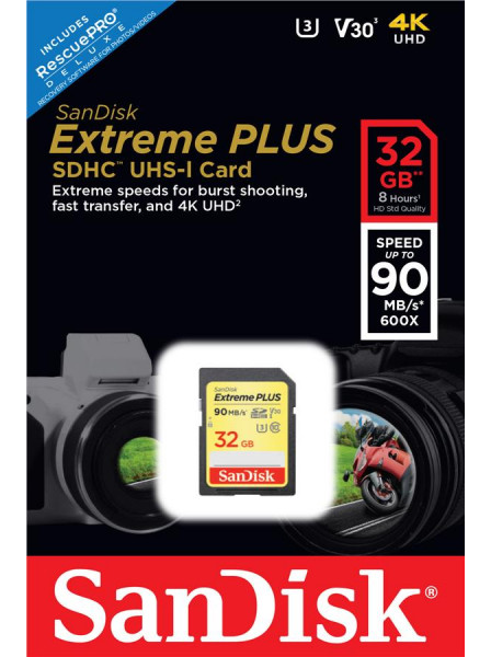   SanDisk 32GB SDHC V30 UHS-I U3 R90/W60MB/s 4K Extreme Plus (SDSDXWF-032G-GNCIN)