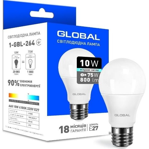 LED  Global A60 10W 4100K 220V E27 (1-GBL-264)