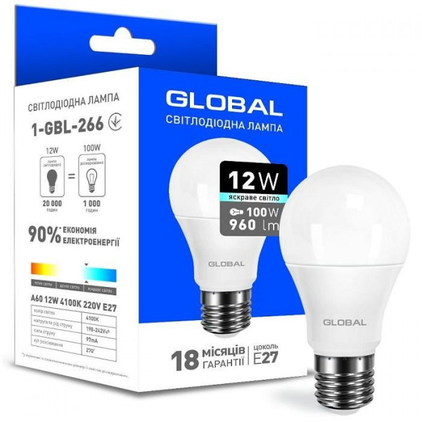 LED  Global A60 12W 4100K 220V E27 (1-GBL-266)