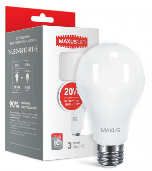 LED  Maxus A80 20W 4100K 220V E27 (1-LED-5610-01)