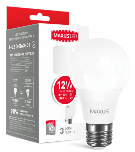 LED  Maxus A65 12W   220V E27 (1-LED-563-01)