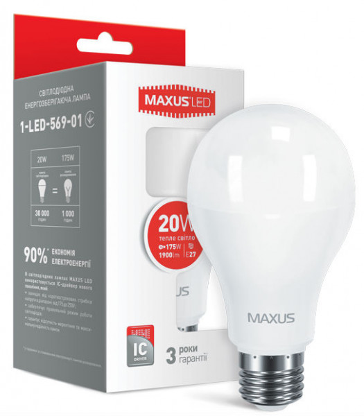 LED  Maxus A80 20W 3000K 220V E27 (1-LED-569-01)