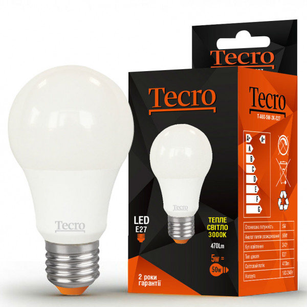 LED  Tecro T-A60-5W-3K-E27 5W E27