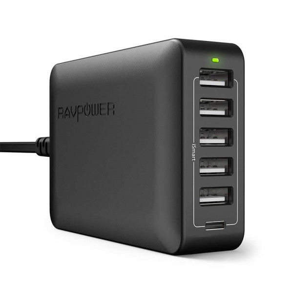    RAVPower 6 Port USB Type C Wall Charger iSmart 2.0 Black (RP-PC033BK)