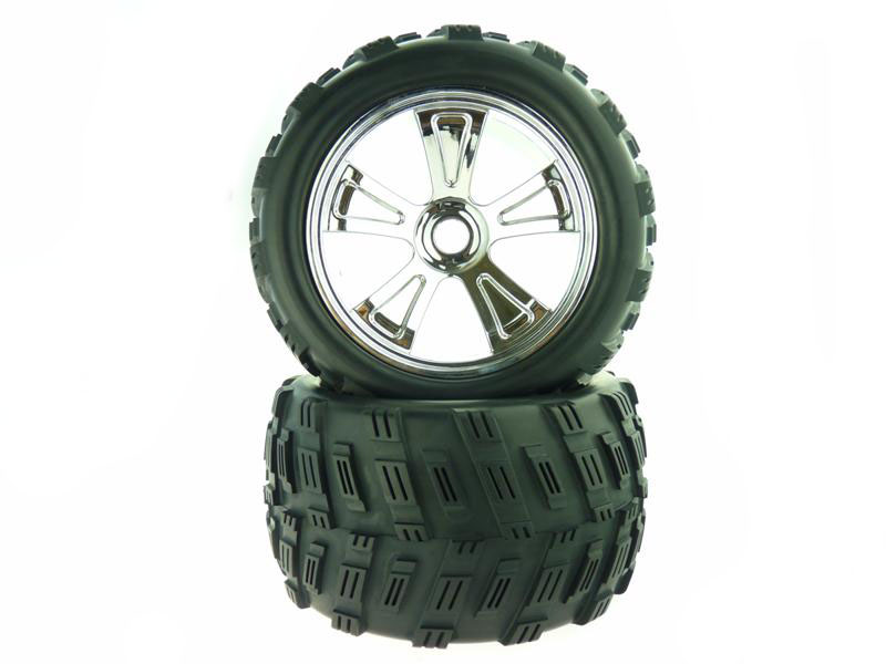  1:8 Chrome Rim & Tire Complete For Monster Truck 2P Himoto (8E161)