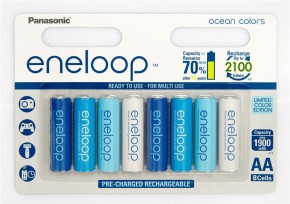  Panasonic eneloop AA 1900 8HH mAh NI-MH Ocean Colors (BK-3MCCE/8SE)