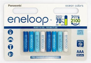  Panasonic eneloop AAA 750 8HH mAh NI-MH Ocean Colors (BK-4MCCE/8SE)