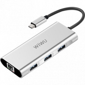  WIWU Apollo A430R USB-C to RJ45+3xUSB3.0 HUB Silver (6957815507177)