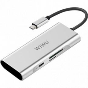  WIWU Apollo A631ST USB-C to micro SD+SD+3xUSB3.0+USB-C HUB Silver (6957815507207)