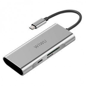  WIWU Apollo A731TH USB-C to micro SD+SD+3xUSB3.0+USB-C+HDMI HUB Gray (6957815507221)