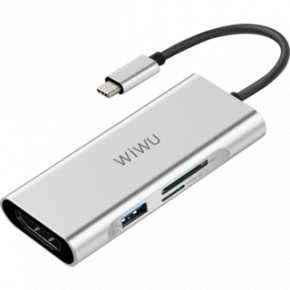  WIWU Apollo A731TH USB-C to micro SD+SD+3xUSB3.0 HUB Silver (6957815507238)