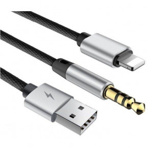  Baseus Lightning to USB/Mini-jack 3.5 L34 1.2M Silver/Black (CALL34-0S)