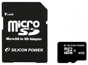   Silicon Power microSDHC 4 GB card Class 10 + adapter (SP004GBSTH010V10-SP)