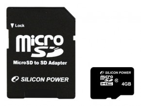    Silicon Power microSDHC 4 GB card Class 10 + adapter (SP004GBSTH010V10-SP)