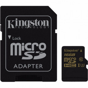   Kingston 16GB microSDHC C10 UHS-I U3 R90/W45MB/s 4K + SD  (SDCG/16GB)