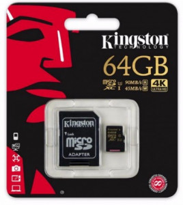   Kingston 64GB microSDXC C10 UHS-I U3 R90/W45MB/s 4K + SD  (SDCG/64GB) 3