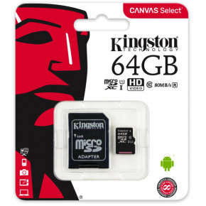   Kingston microSDXC UHS-I 80R 64GB class 10+SD 4