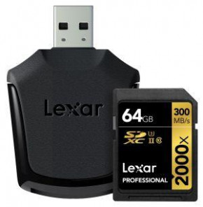   Lexar Pro 64GB SDXC C10 UHS-II U3 R300/W260MB/s 4K (LSD64GCRBEU2000R)