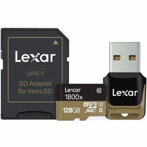   Lexar Pro 128GB microSDXC UHS-II U3 R270/W110MB/s 4K + SD + USB reader (LSDMI128CRBEU1800R) 4