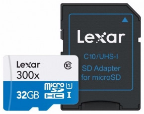   Lexar Micro SDHC 32GB 300x UHS-I C10 High-Performance + SD- (LSDMI32GBB1EU300A)