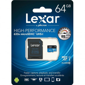   Lexar 64GB microSDXC C10 UHS-I R95MB/s 4K + SD (LSDMI64GBBEU633A)