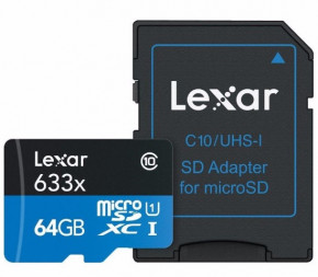   Lexar 64GB microSDXC C10 UHS-I R95MB/s 4K + SD (LSDMI64GBBEU633A) 3