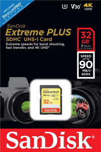   SanDisk 32GB SDHC V30 UHS-I U3 R90/W60MB/s 4K Extreme Plus (SDSDXWF-032G-GNCIN)