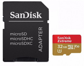   SanDisk 32GB microSDHC V30 A1 UHS-I U3 R100/W60MB/s 4K Extreme + SD (SDSQXAF-032G-GN6MA)