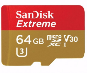   SanDisk 64GB microSDXC V30 A1 UHS-I U3 R100/W60MB/s 4K Extreme Action + SD (SDSQXAF-064G-GN6AA)