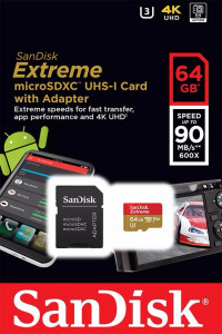   SanDisk 64GB microSDXC V30 A1 UHS-I U3 R100/W60MB/s 4K Extreme Action + SD (SDSQXAF-064G-GN6AA) 4